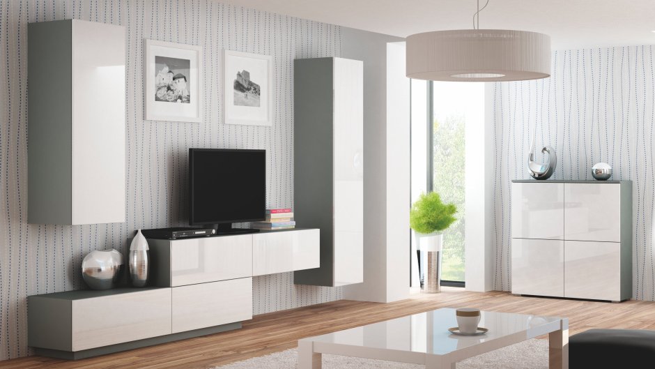 Мебель серая с белым глянцем