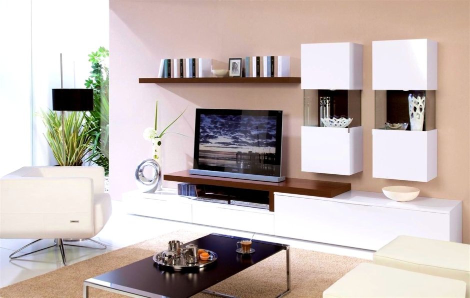 Навесные полки в гостиную современные