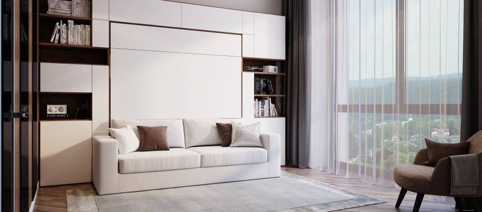 Кровать трансформер в интерьере однокомнатной квартиры