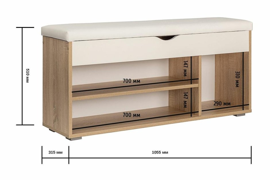 Тумба для обуви Лайт 08.58 Моби дуб сонома/белый/ к/з