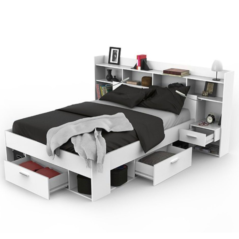 Кровать с полками в изголовье