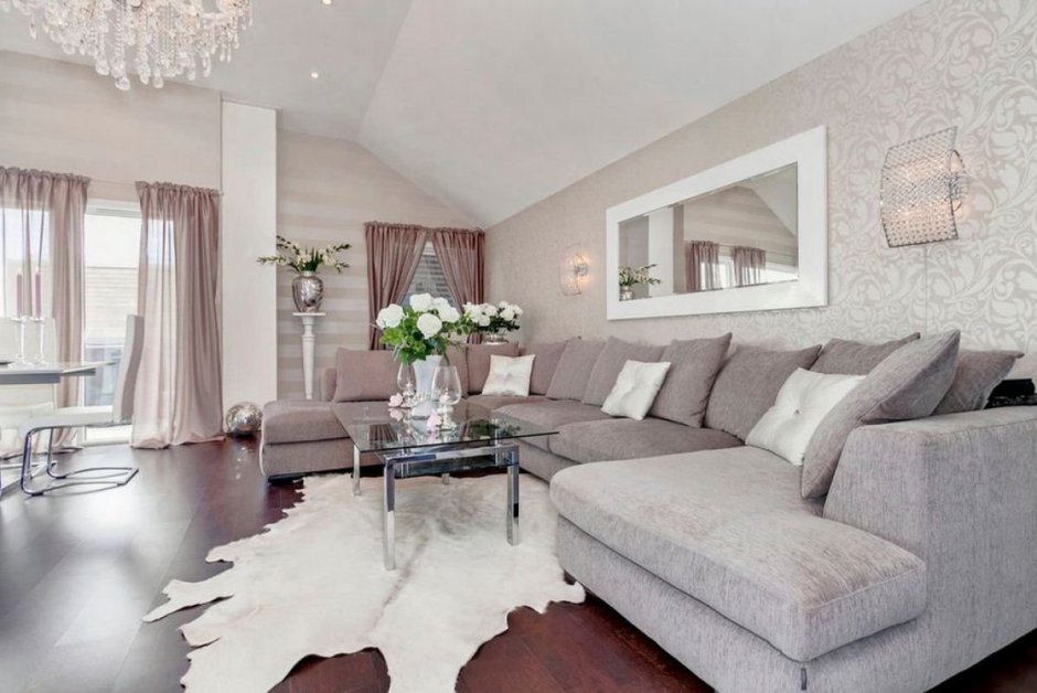 Гостиная в серо синих тонах