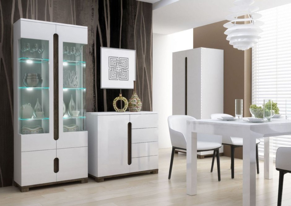 Шкаф витрина Кензо белый глянец