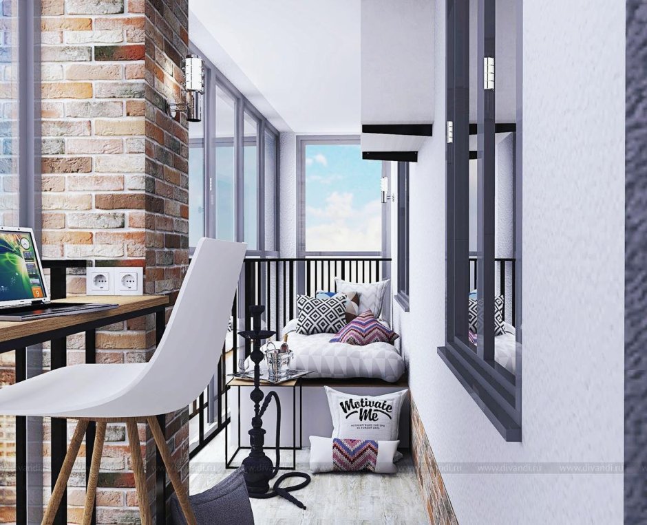 Барная стойка на балконе с панорамным остеклением