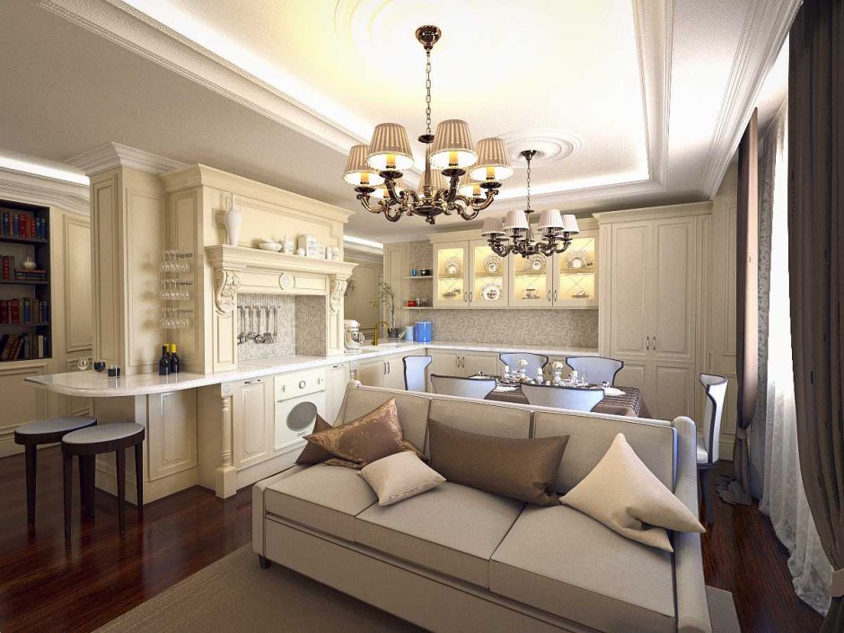 Кухня гостиная в американском стиле