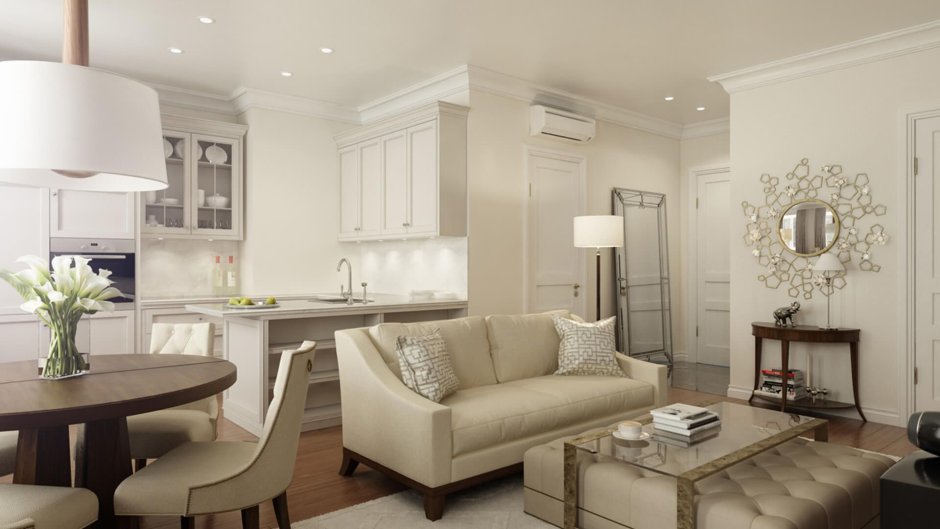 Кухня-гостиная в стиле американская классика