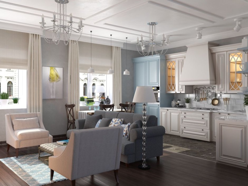 Кухня гостиная в американском стиле