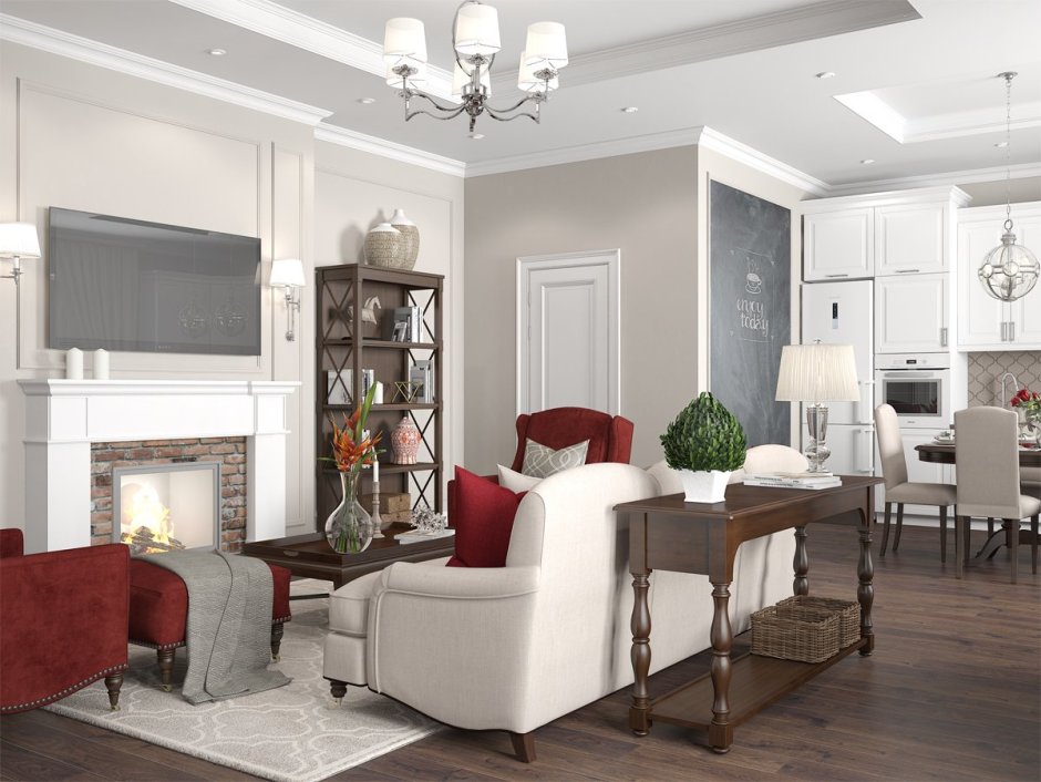 Кухня-гостиная в стиле американская классика