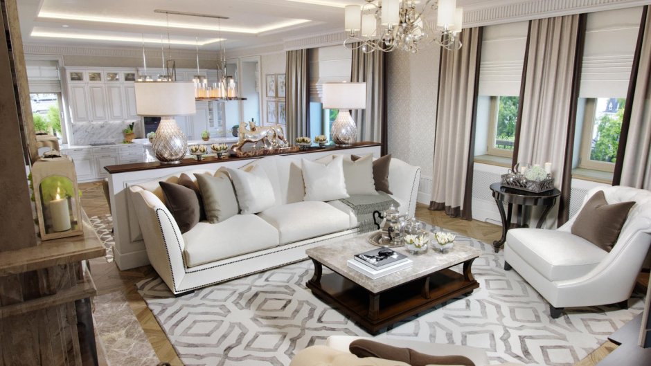 Кухня-гостиная в стиле американская классика