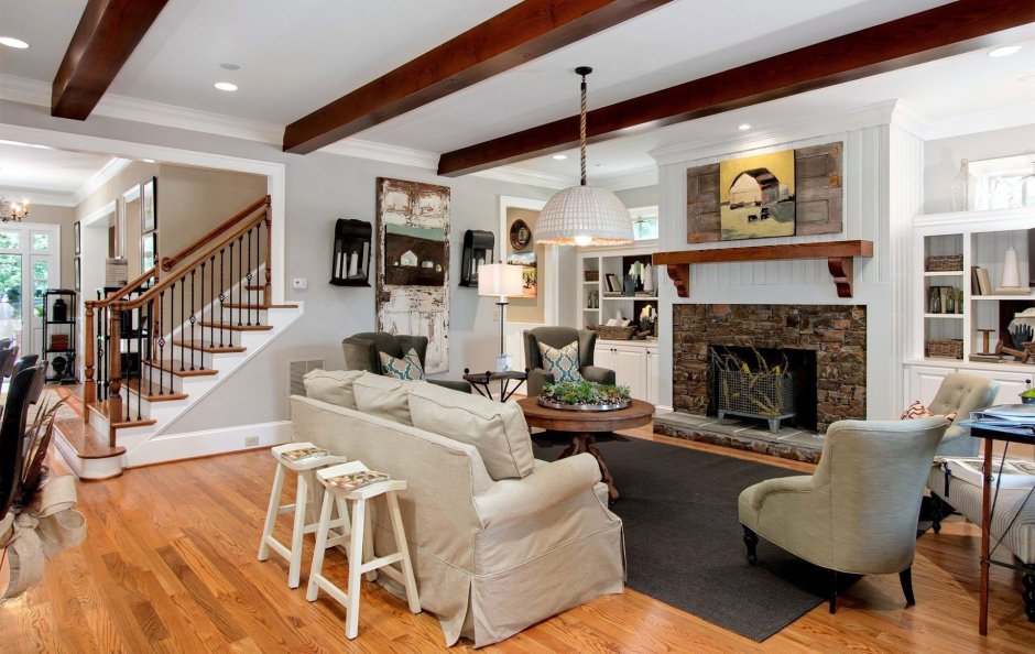 Кухня-гостиная в американском стиле в доме