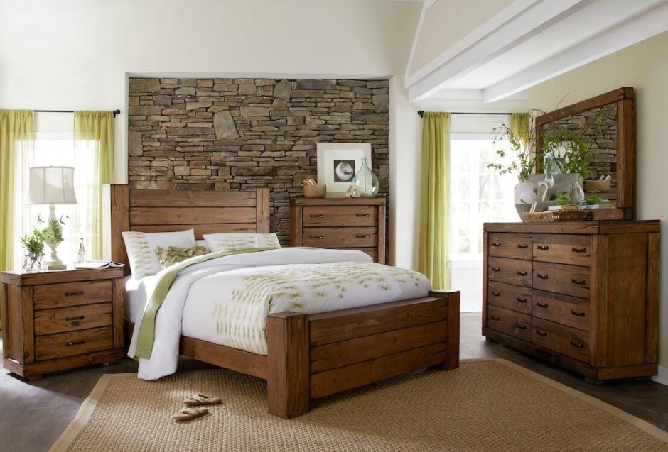 Спальня с мебелью под дерево