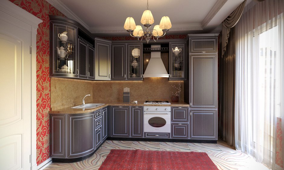 Красивая угловая кухня классика