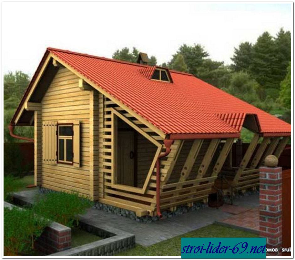 Баня с двухскатной крышей и террасой