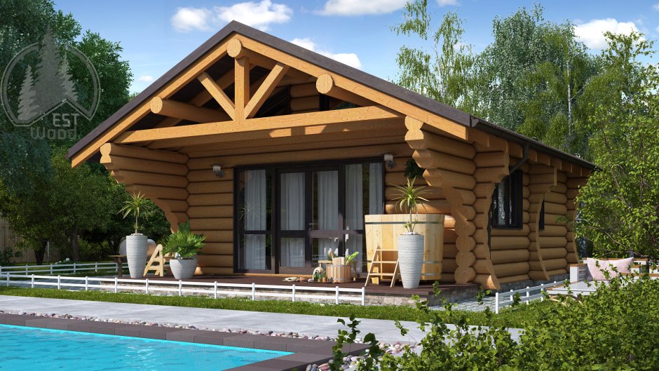 Проект бани из сруба с террасой