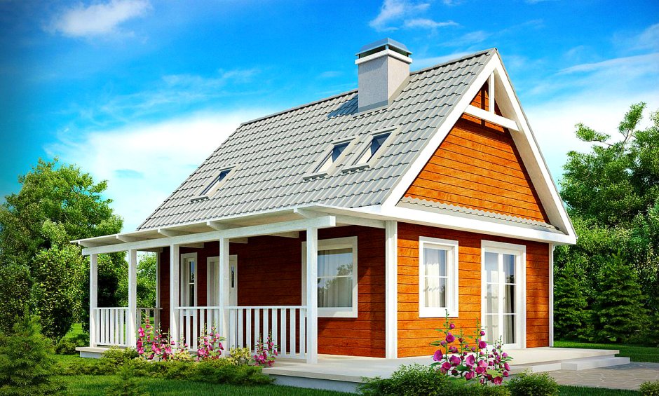 Дом с мансардой и террасой