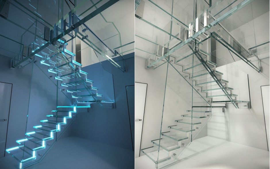 Стеклянная лестница на фасаде