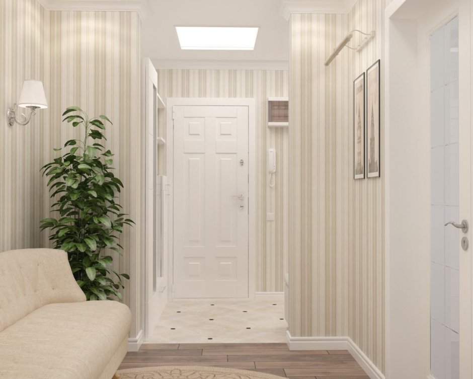 Обои в полоску в прихожей