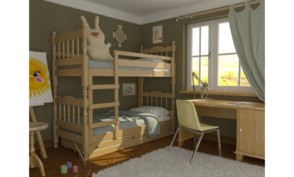 Двухъярусная кровать встроенная в стену