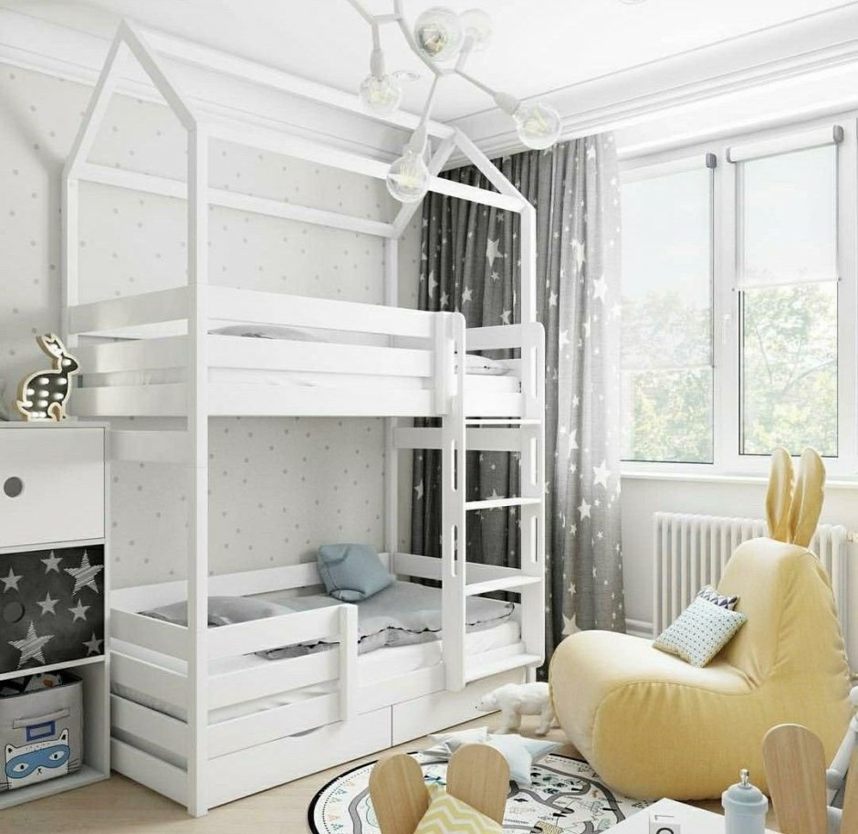 Двухъярусная кровать для взрослых в интерьере