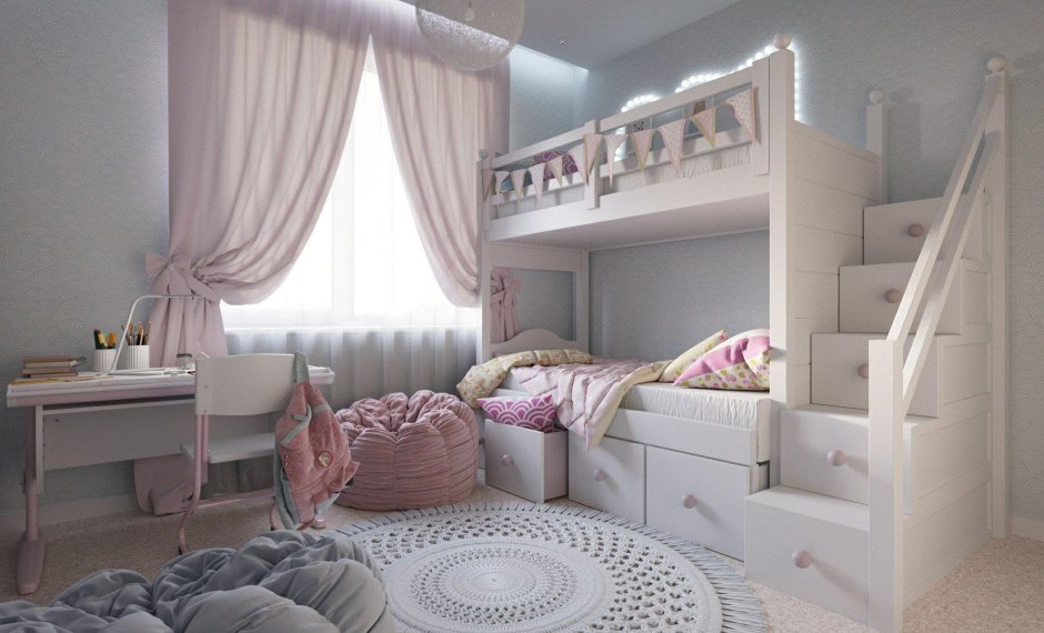 Двухъярусная кровать в маленькой детской