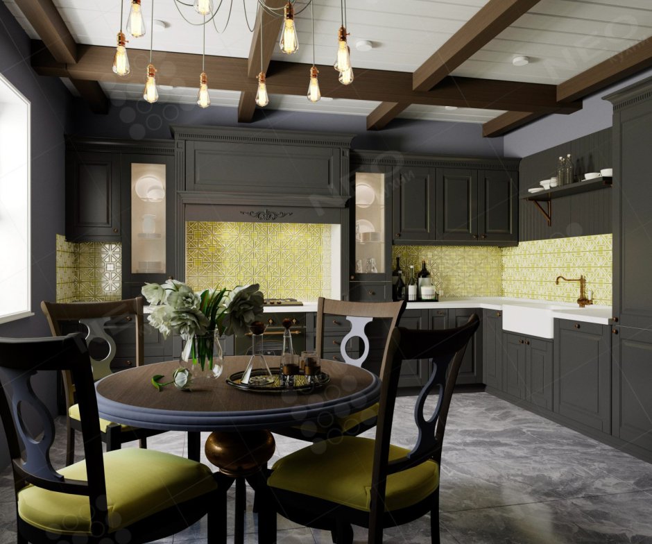 Кухня черная с серебром Виктория