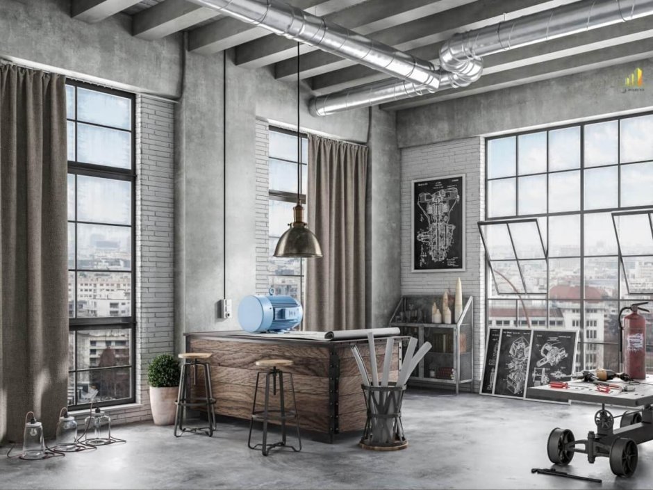 Лофт гостиная с кухней 35 кв.м