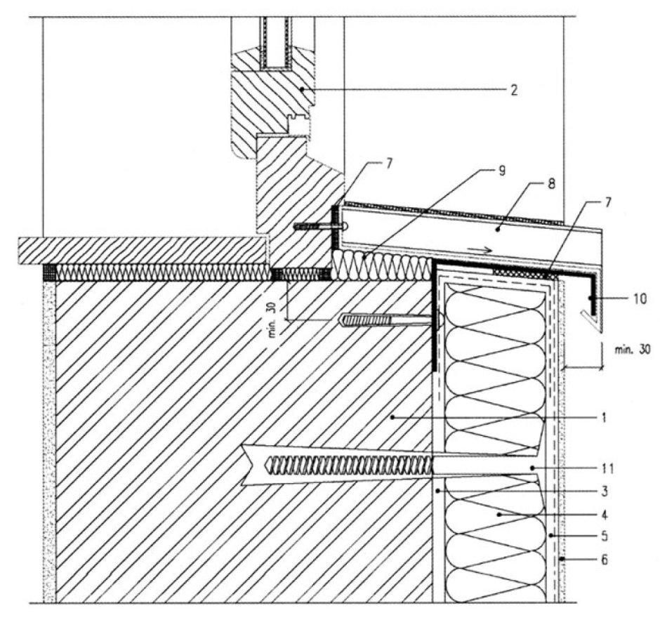 Узел примыкания рулонной кровли к стене