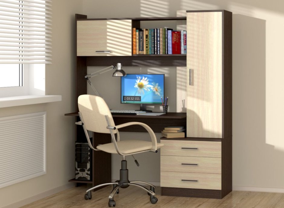 Стол компьютерный Рубин 1521х500х1700 венге/дуб Млечный