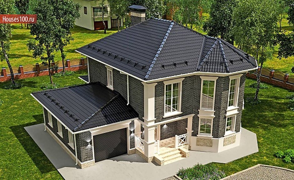 Баня с четырехскатной крышей и верандой