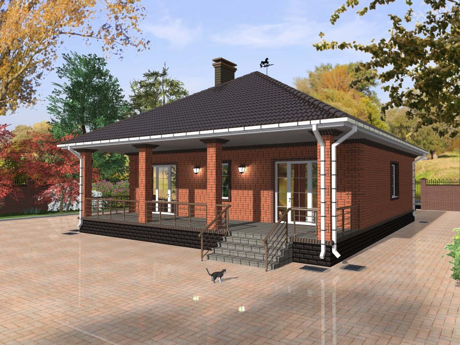 Четырехскатная крыша с верандой