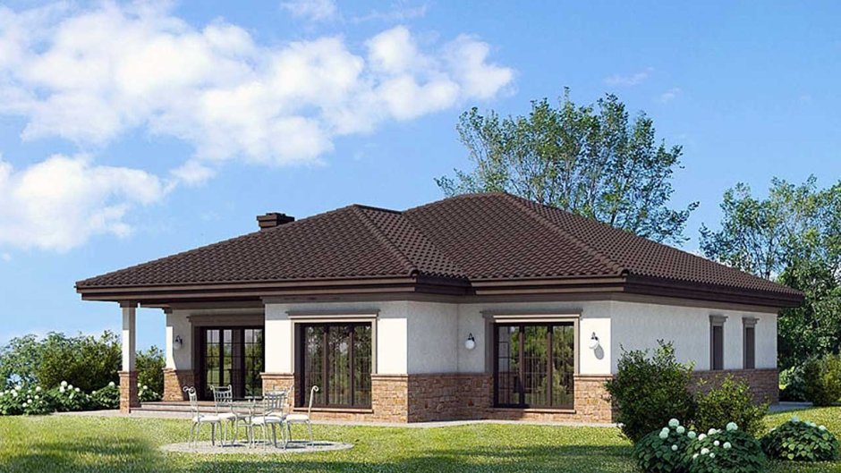 Одноэтажный дом с верандой