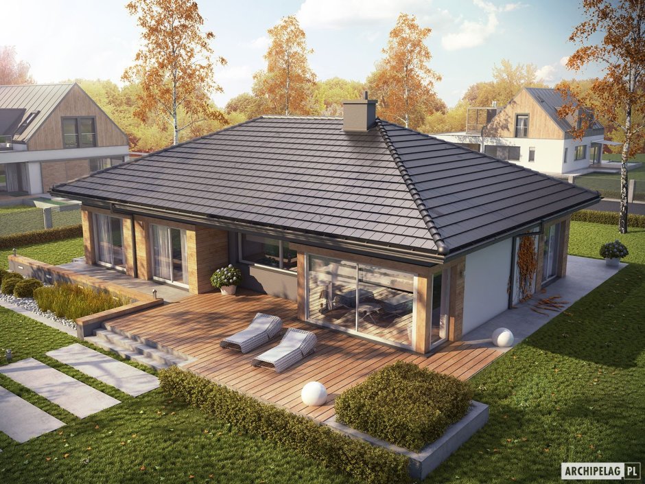 Одноэтажный дом со скатной кровлей