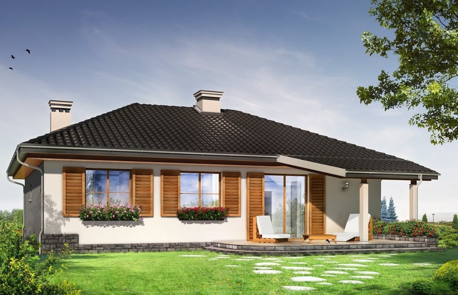 Сложная крыша одноэтажного дома