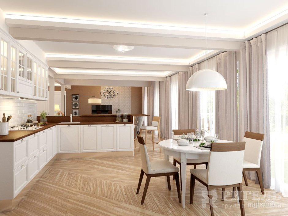 Кухня гостиная с ригелем