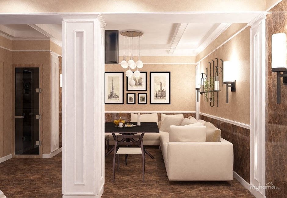 Квадратные колонны в интерьере