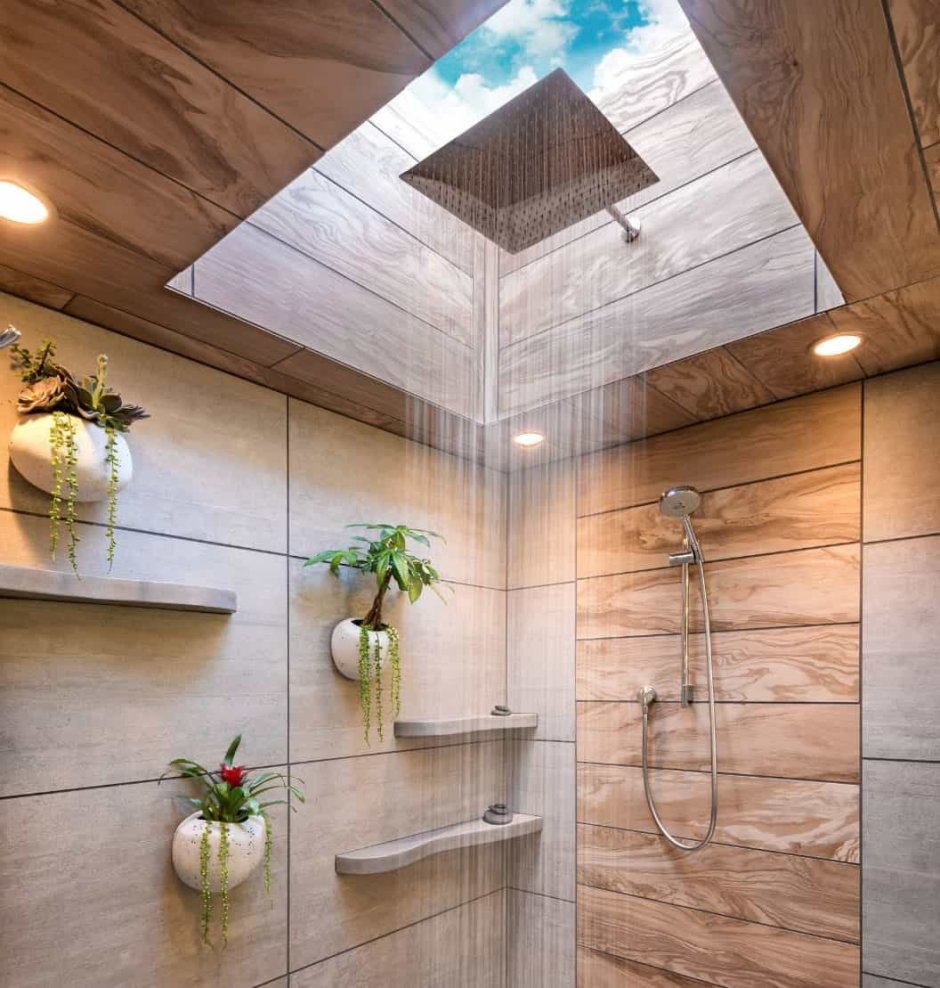 Ванная комната с деревянными элементами