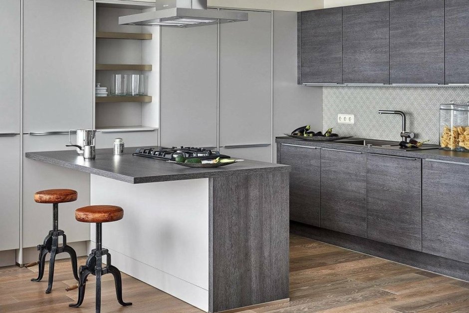 Кухня лофт бетон и дерево