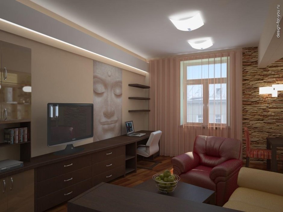 Хрущевка гостиная с рабочей зоной