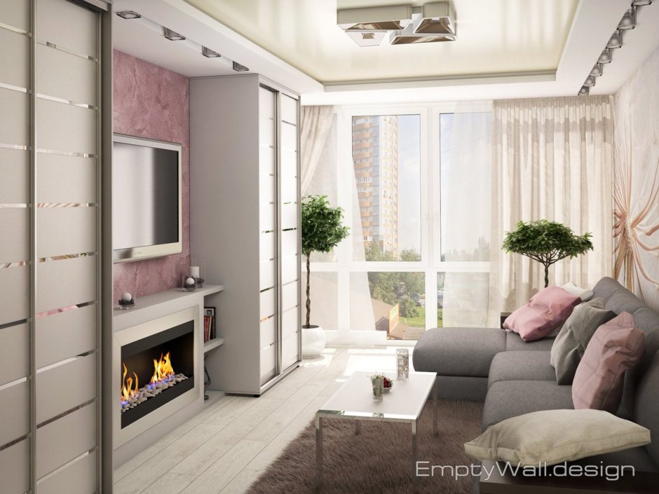 Гостиная с камином 20 кв