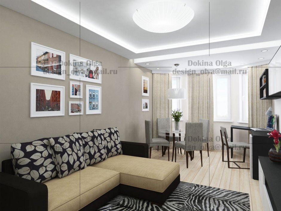 Гостиная с обеденной зоной 18 кв
