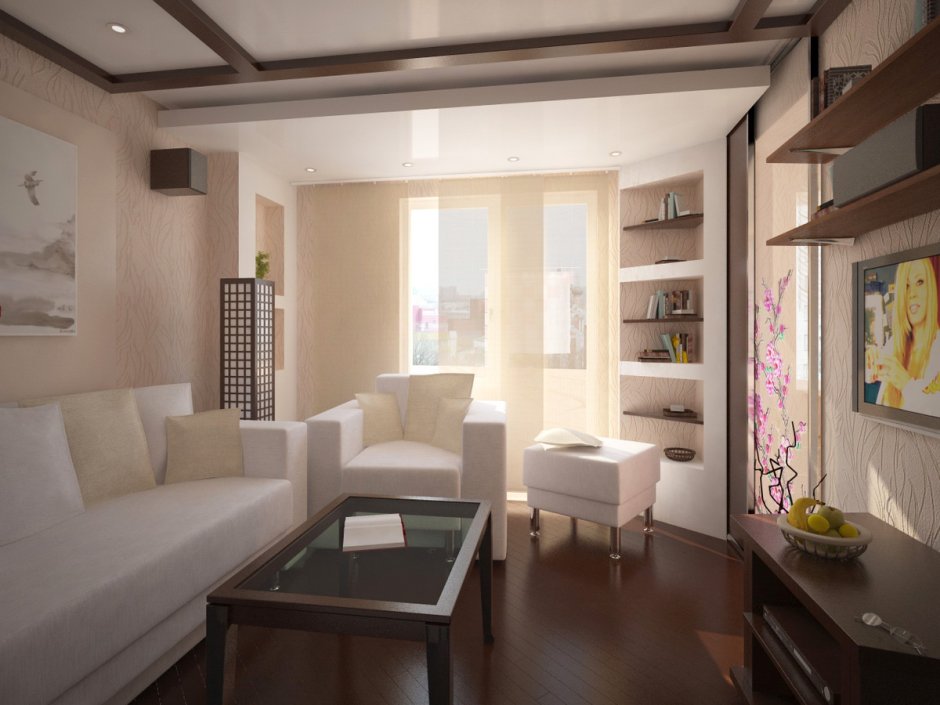 Планировка гостиной с балконом