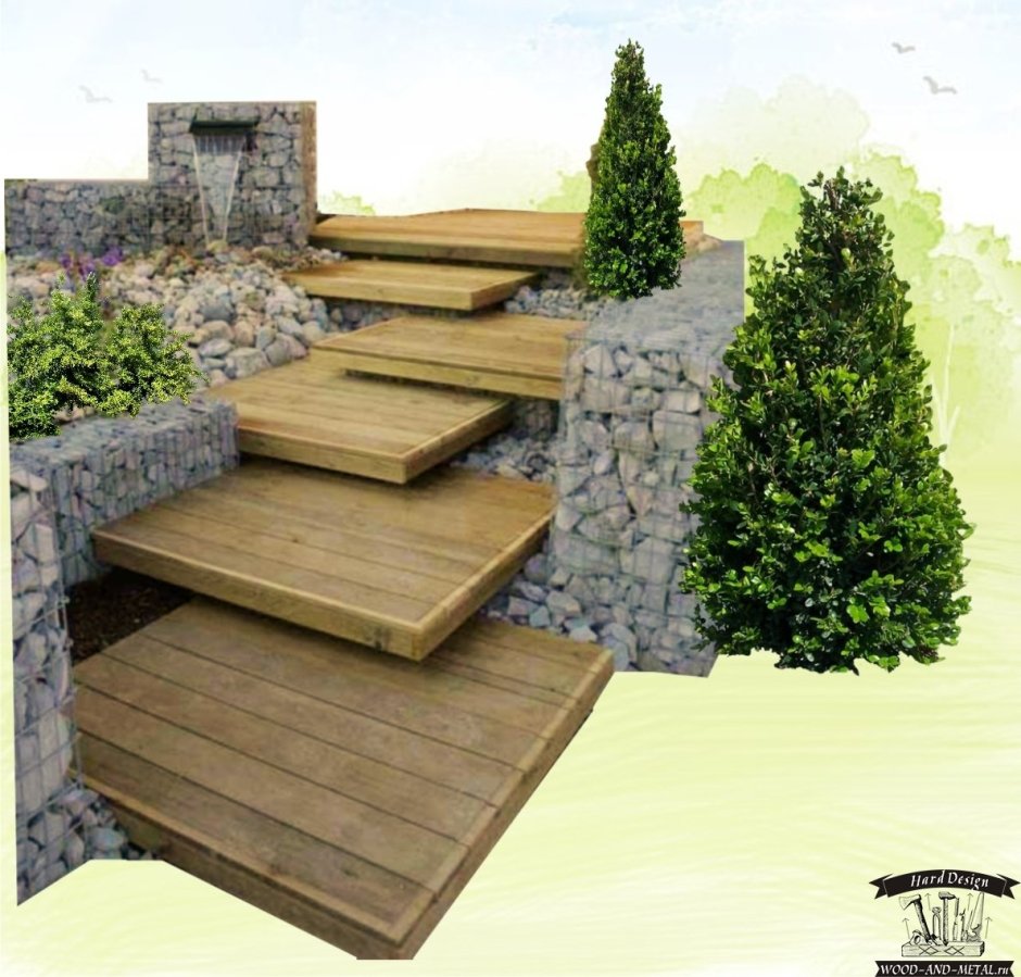 Подпорная стена с лестницей