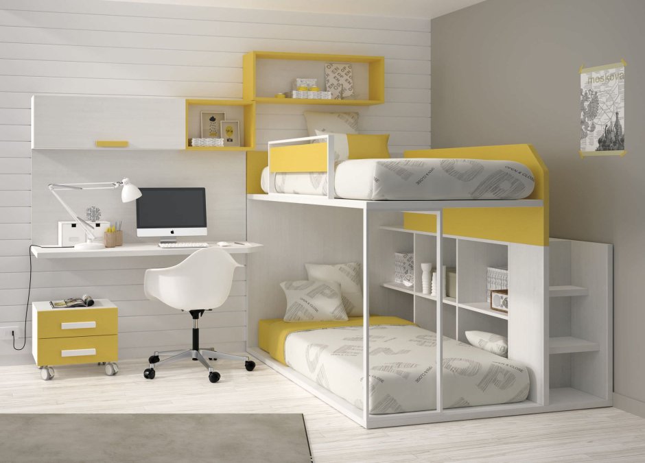 Двухэтажные кровати для детей со столиком