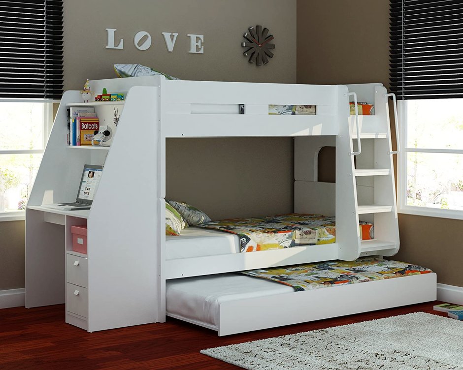 Двухъярусная кровать с рабочей зоной для двоих
