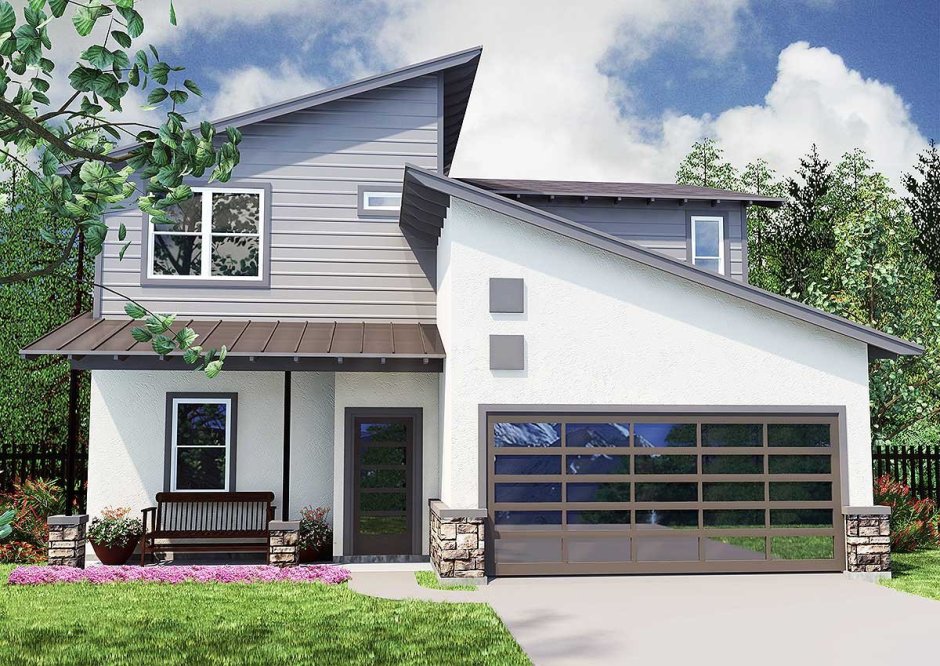 Домик с разноуровневой крышей