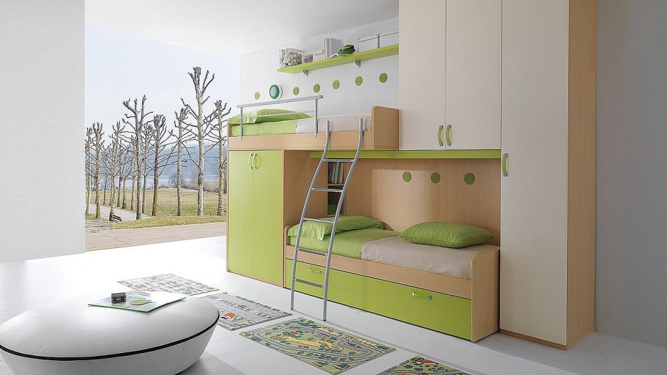 Двухэтажная кровать со шкафом