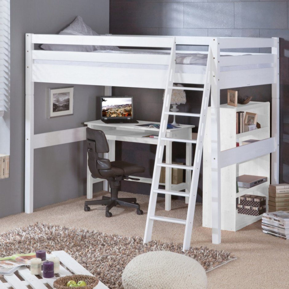 Двухъярусная кровать со столом внизу икеа