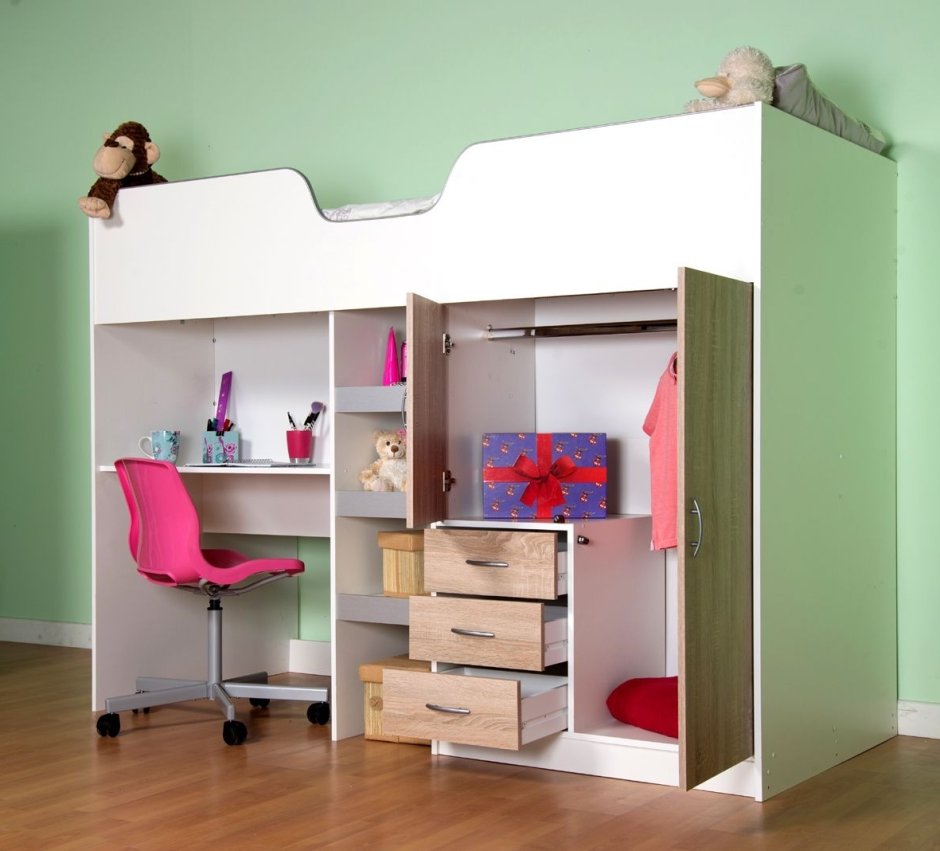 High Sleeper Bed with Desk and Wardrobe