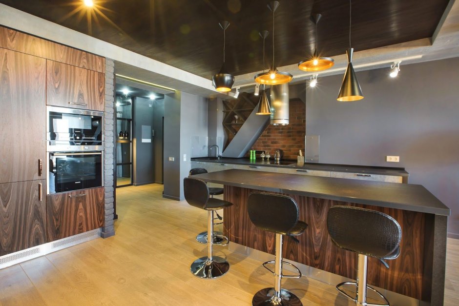 Освещение над барной стойкой в стиле лофт