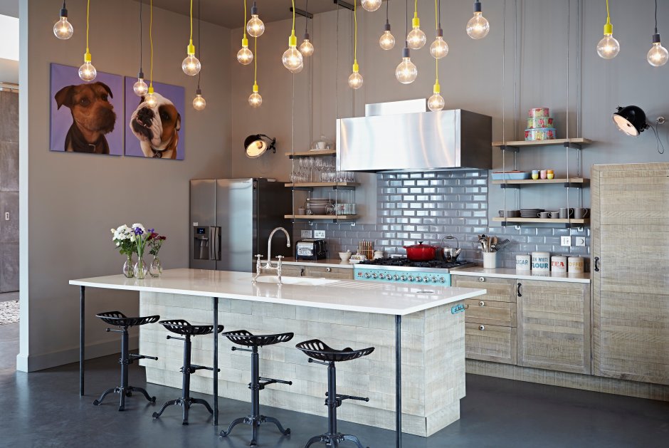 Освещение на кухне в стиле лофт